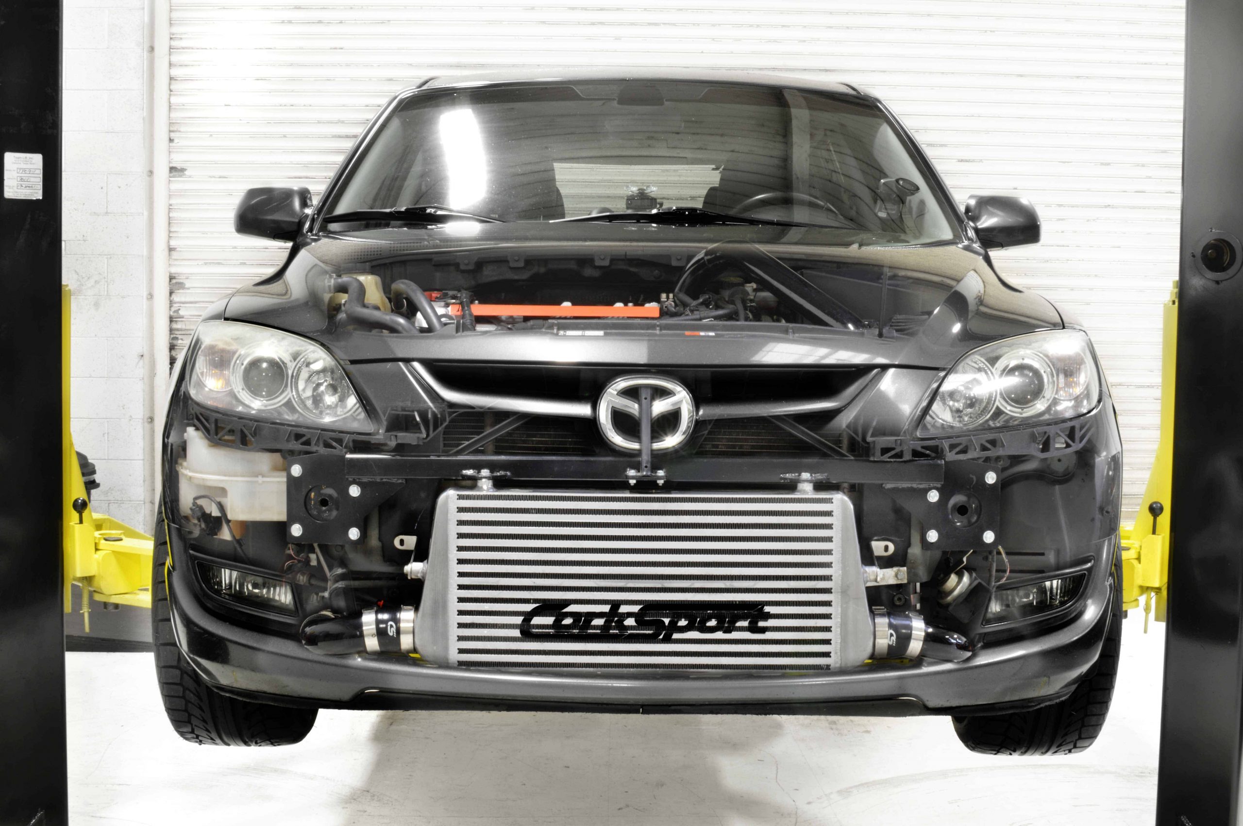 Black Mazdaspeed 3 with Front Mount Intercoole and Crash bar