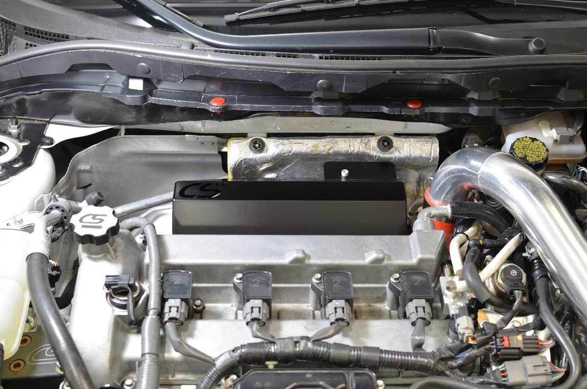 The Mazdaspeed Manifold Exhaust Heat Shield installed