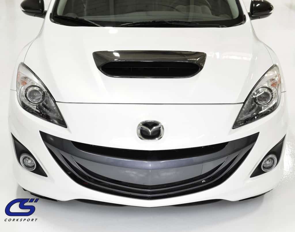 CorkSport Mazdasspeed 3 Carbon Hood Scoop Installed