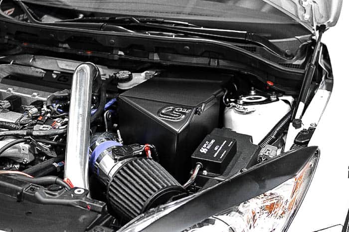 Mazdaspeed 3 Engine Bay with battery reolocation kit and 4inch Short Ram Intake.