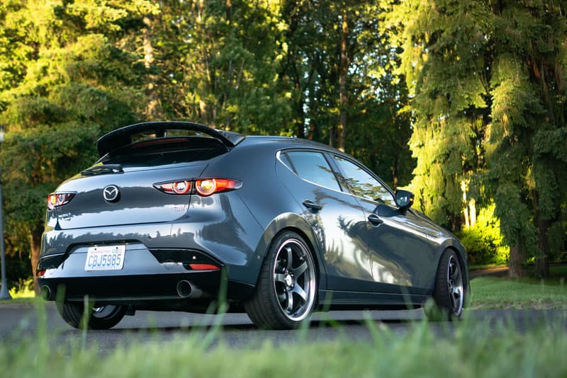 Back side of 2021 Mazda 3 Turbo with Lowering Springs