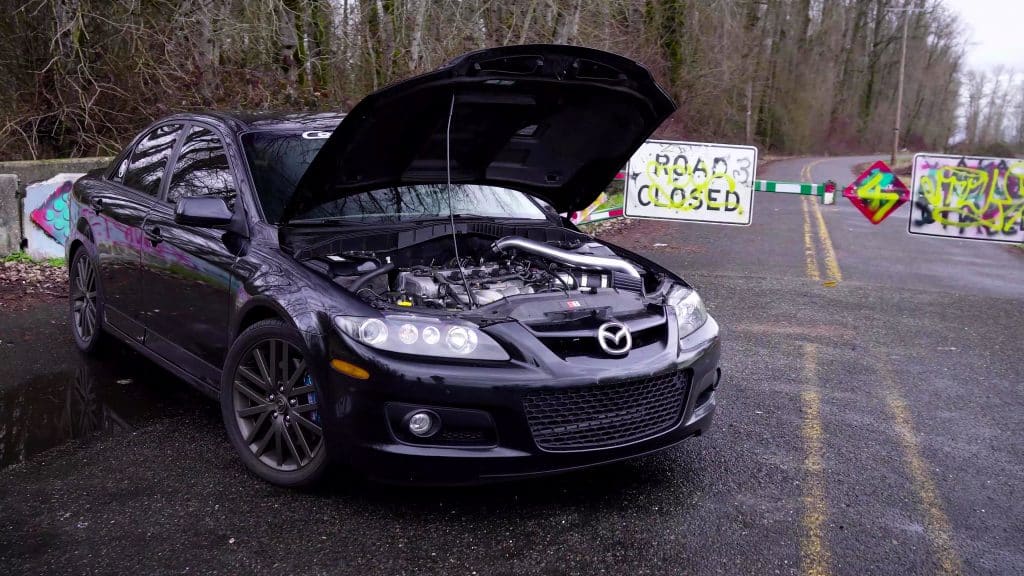 Black Mazdaspeed 6 with engine bay open