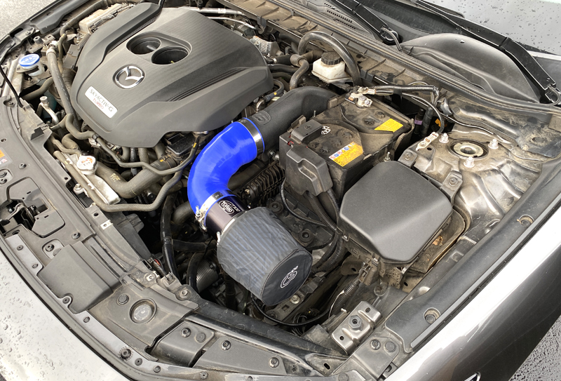 Installed short ram intake with CorkSport Air Filter Cover