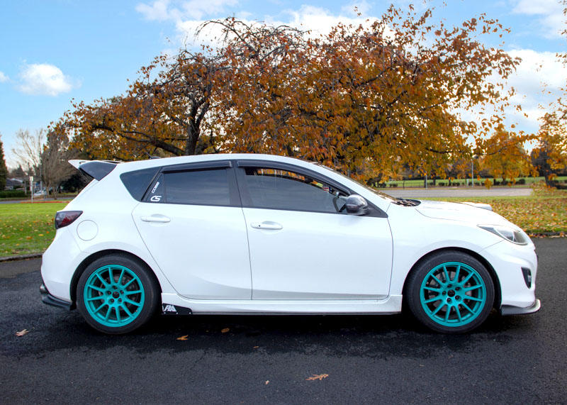 Profile view of CorkSport Mazdaspeed 3 Gurney Flap Spoiler Extension Wing