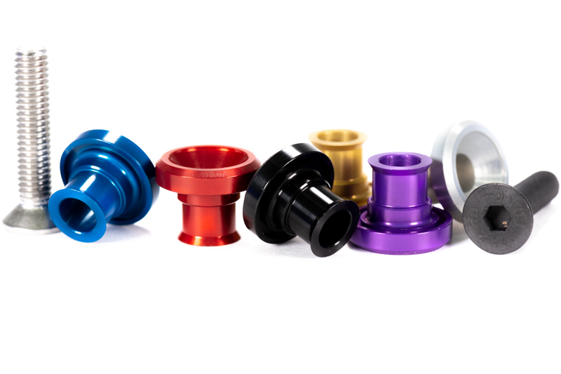 Mazdaspeed Hardware color kit options in blue, red, black, gold, purple, and clear by CorkSport