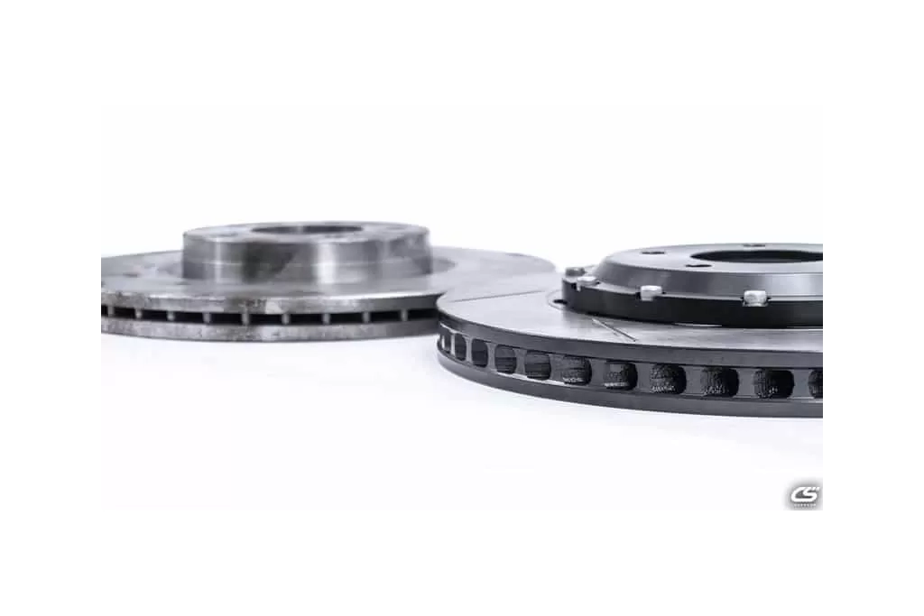 Old vs New, the CorkSport 2-Piece Rotors provide more thermal capacity and brake fad resistance due to the larger diameter and thicker rotor