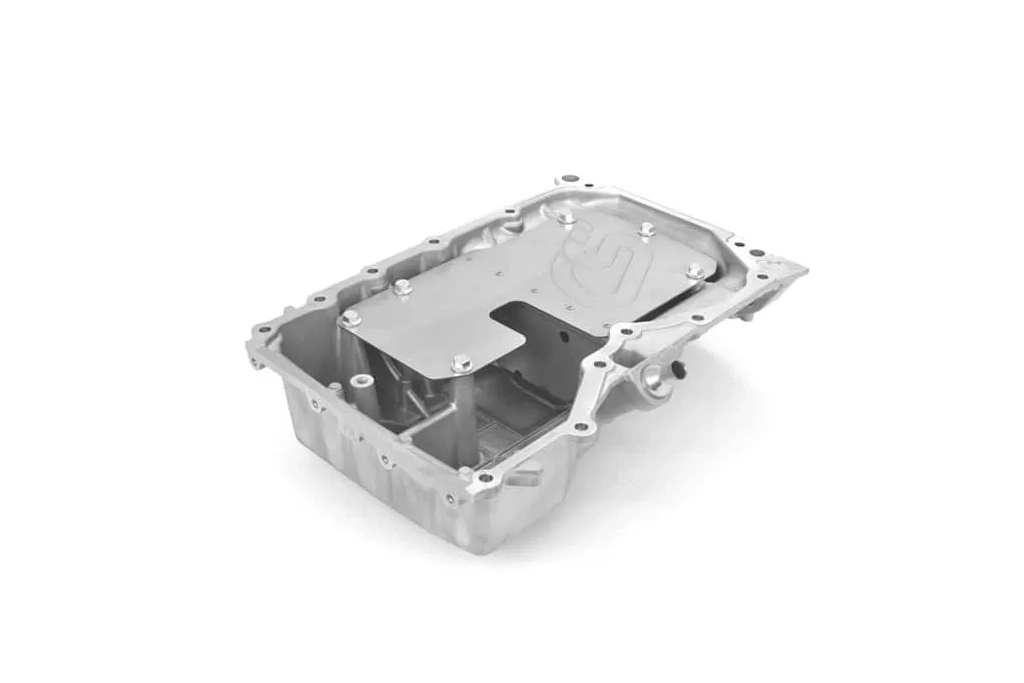 The oil pan baffle ensures a good oil level is retained throughout the pan to prevent oil starvation during aggressive driving.