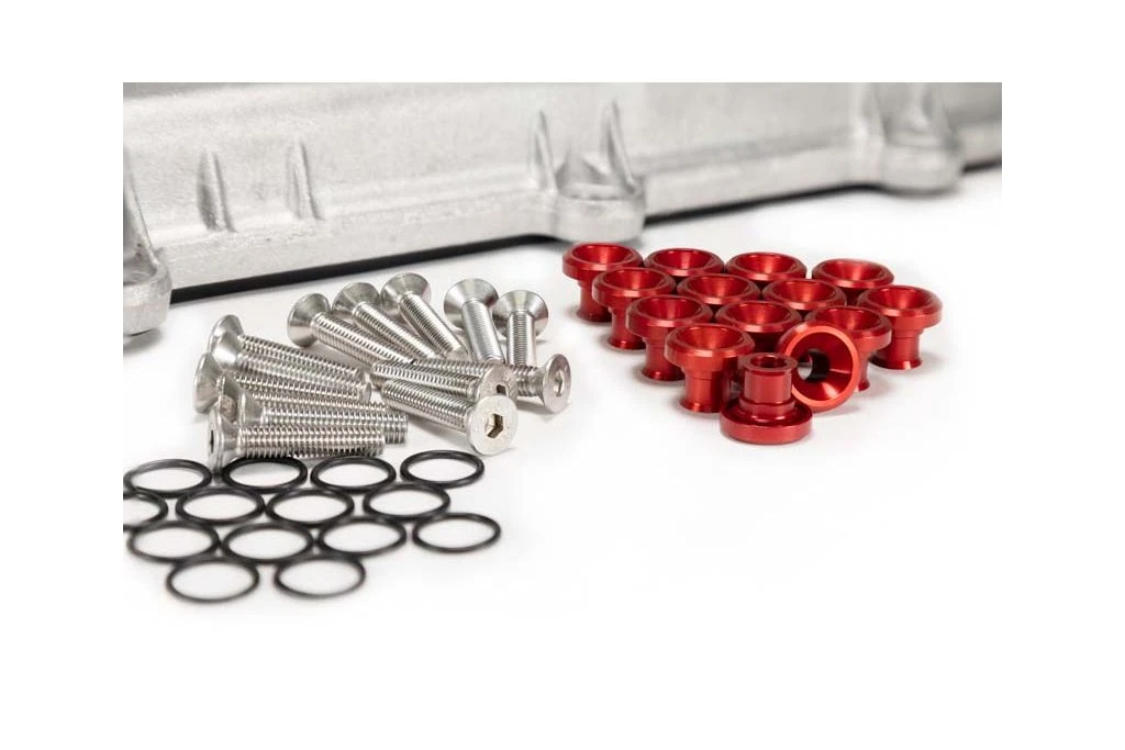 Mazdaspeed valve cover hardware kit red with raw stainless bolts