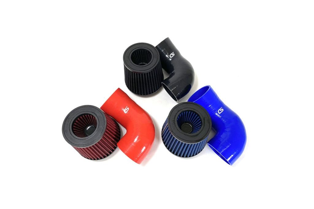 Red, blue, black silicone and filters for a complete CX-9 Intake system