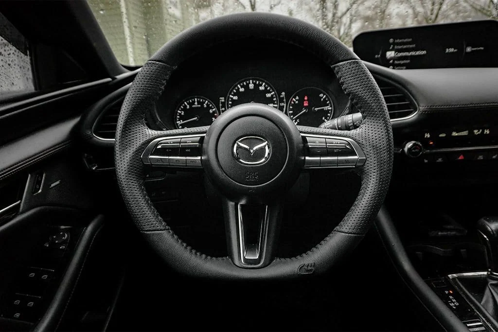 CorkSport Leather Steering Wheel Installed on a Mazda 3