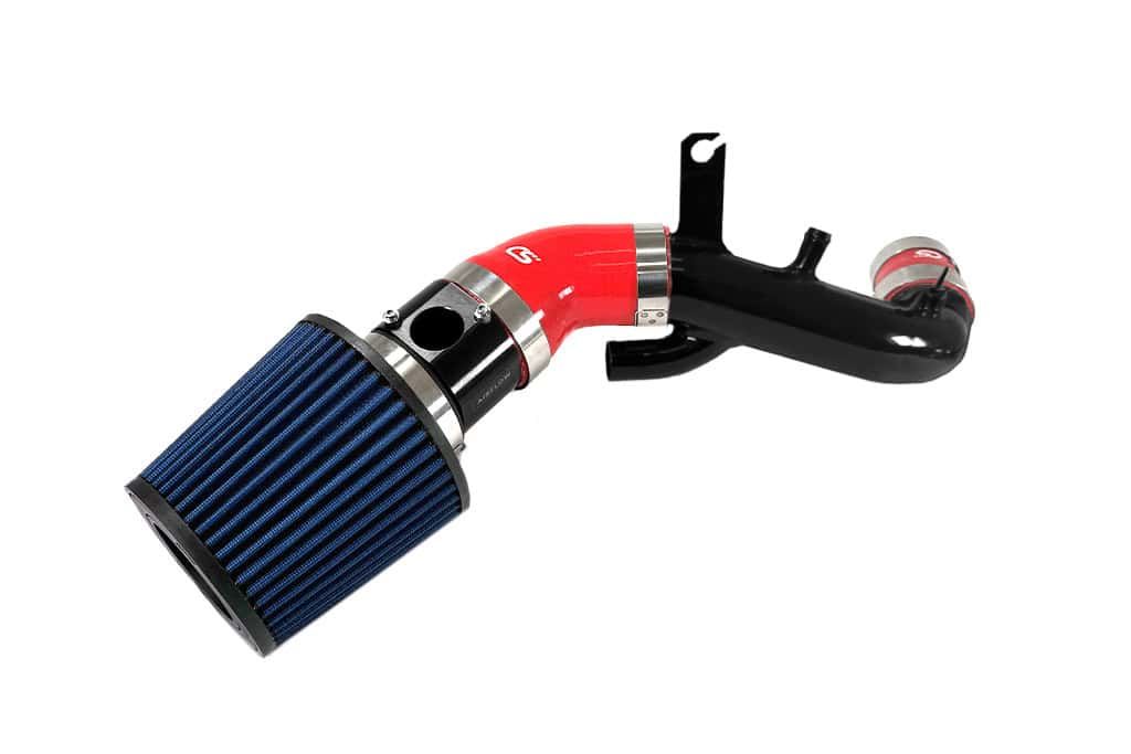 Mazdaspeed 3 Short Ram Stage 2 Power Intake with turbo inlet pipe with blue filter, black MAF, red silicone, black TIP