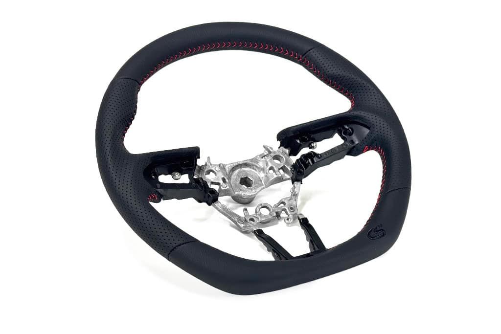 Mazda CX-30 leather steering wheel with red stitching
