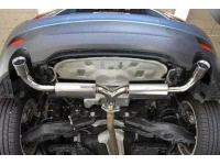 Here's an installed view of CorkSport's 2014+ Mazda 3 Cat-Back Exhaust for a Hatchback.