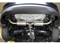 Here's a view of the 2014+ Mazda 3 cat-back exhaust installed in a Sedan.