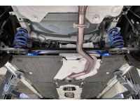 Blue rear sway bar installed on a Mazda 3