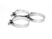 Stainless steel t-bolt clamps provide a secure and great looking clamping system.