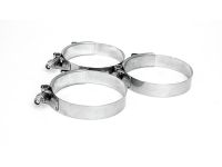Stainless steel t-bolt clamps provide a secure and great looking clamping system.