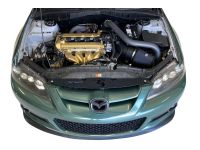 Overhead view and placement of the 51r Battery Tray in a Mazdaspeed 6