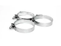 Stainless steel t-bolt clamps provide a secure and great looking clamping system.